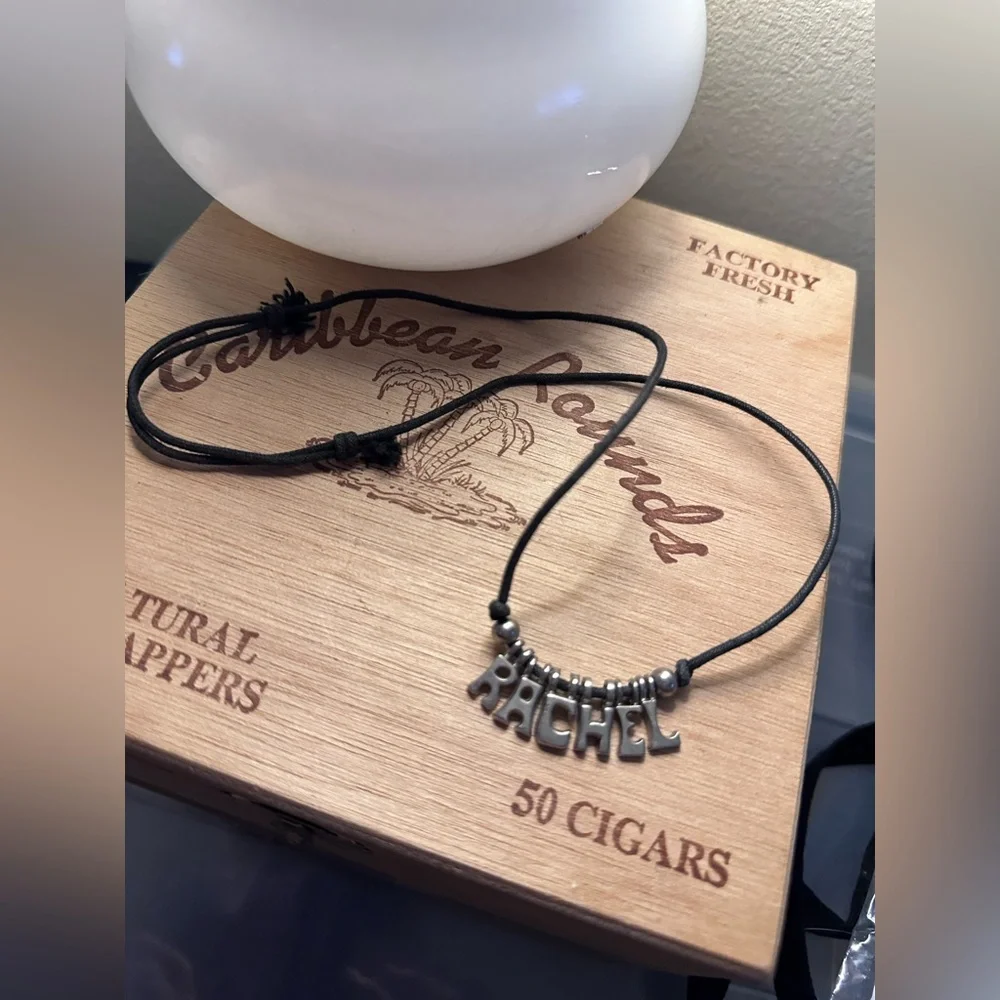 Corded Rachel Necklace with Silver Toned Letters